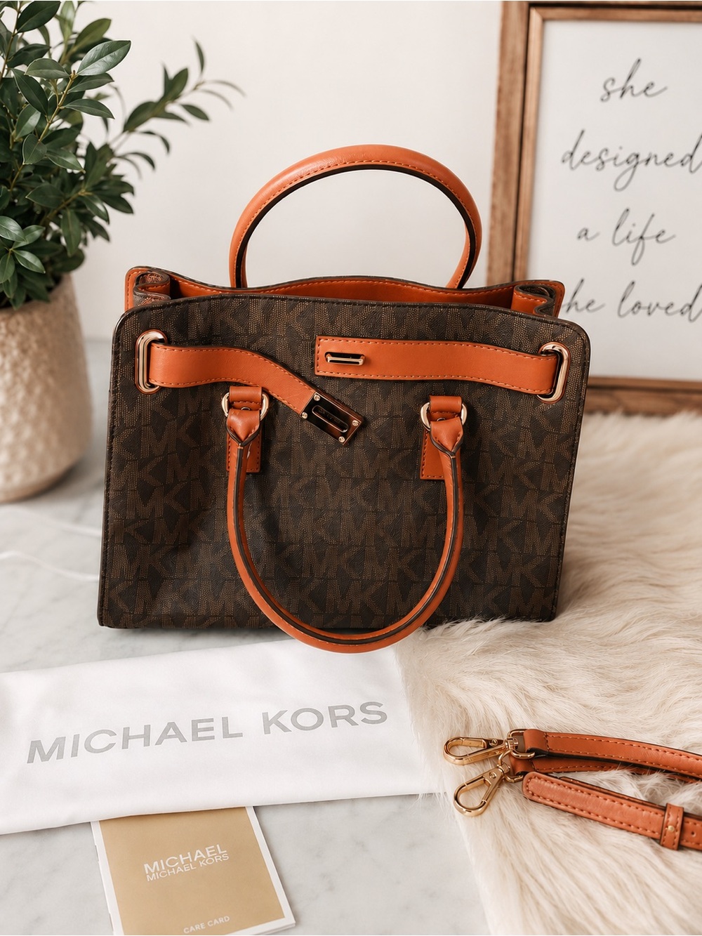 Michael Kors Brown and Orange Signature Satchel